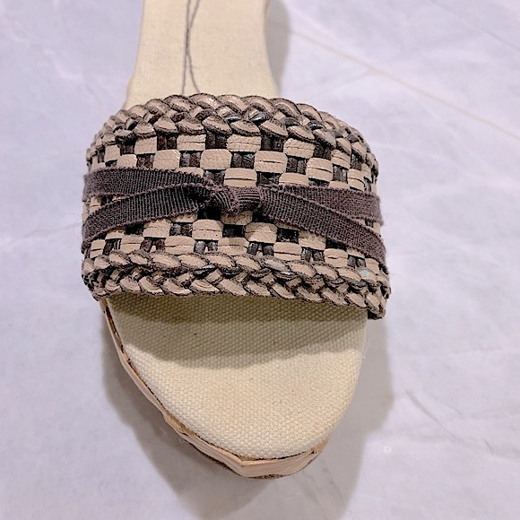 Kate Spade straw wedges with woven leather and grosgrain ribbon size 8 - Picture 2 of 8